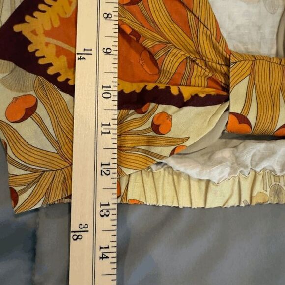 Nocturne Linen Blend Boho Crop Top Tie Puff Sleeves Gold Brown Orange Medium - Picture 11 of 15